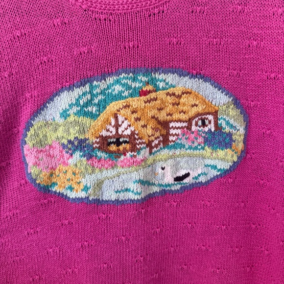 American Vintage Cottage Core Knit Handmade Pink Sweater Costal Grandma - Picture 2 of 10